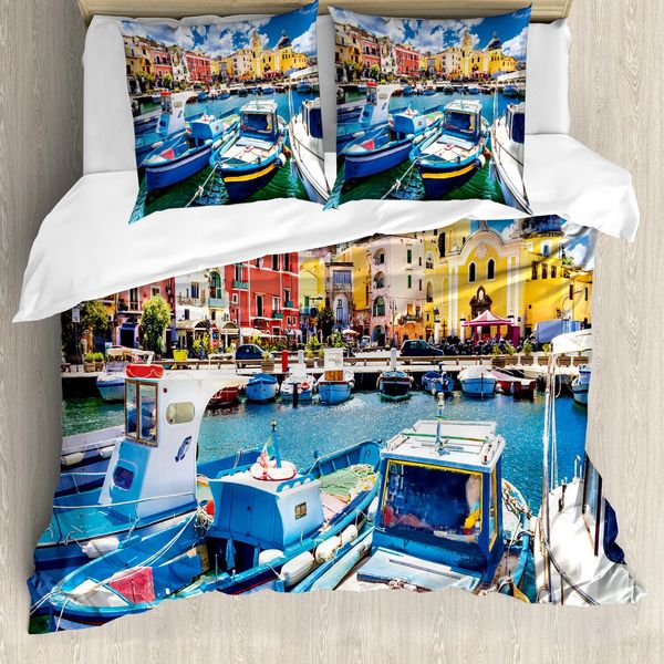 Abakuhaus Italia Copripiumino, Isola Colorata Procida, Antiacaro Adatto A Chi Soffre Di Allergie Con Federe, 200 Cm X 200 Cm - 80 X 80 Cm, Multicolore-image