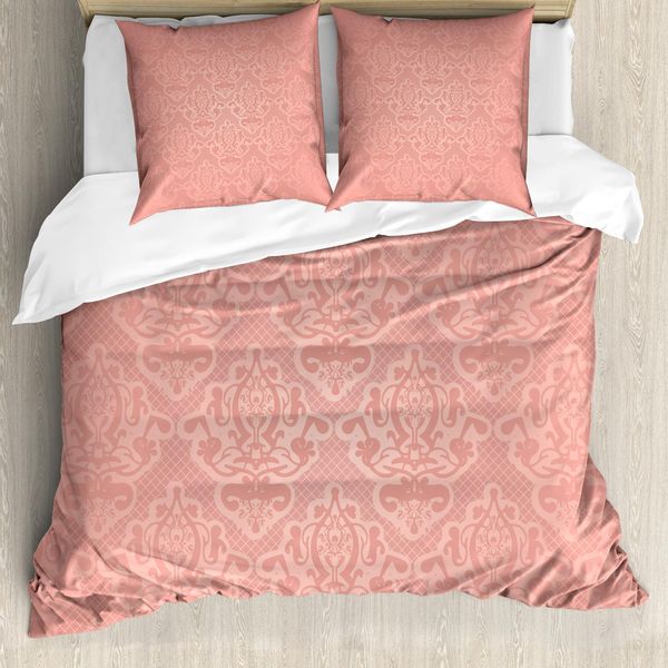 Abakuhaus Copripiumino Pesca, Stile Pizzo Antico Ombre, Antiacaro, Adatto A Chi Soffre Di Allergie, Con Federe, 155 Cm X 220 Cm - 80 X 80 Cm, Corallo-image