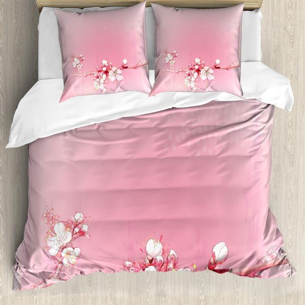 Abakuhaus Copripiumino Pesca, Ciliegio Giapponese Bloom, Antiacaro, Adatto A Chi Soffre Di Allergie, Con Federe, 155 Cm X 220 Cm - 80 X 80 Cm, Rosa, Bianco,-image