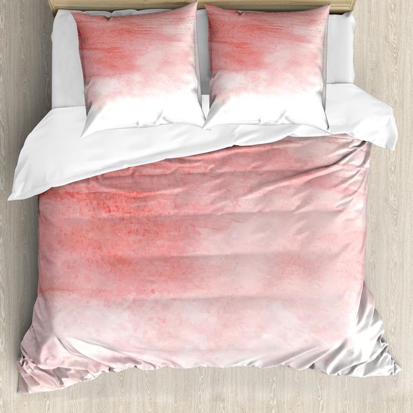 Abakuhaus Copripiumino Pesca, Pennello Acquerello Ombre, Antiacaro, Adatto A Chi Soffre Di Allergie, Con Federe, 200 Cm X 200 Cm - 80 X 80 Cm, Bianco Corallo-image