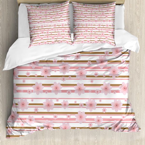 Abakuhaus Copripiumino Pesca, Fiori Di Ciliegio, Antiacaro, Adatto A Chi Soffre Di Allergie, Con Federe, 200 Cm X 200 Cm - 80 X 80 Cm, Rosa Pallido Caramello-image