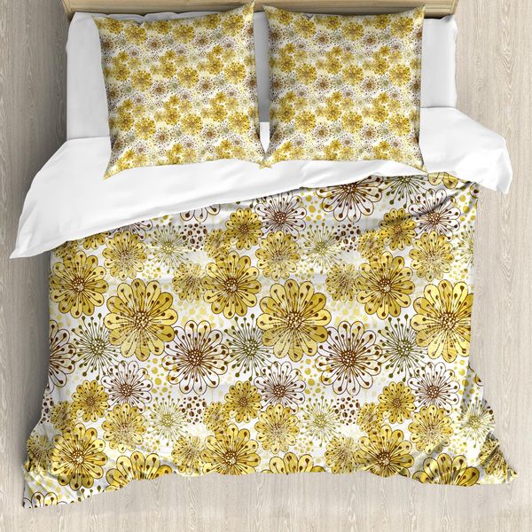 Abakuhaus Copripiumino Con Fiori, Antiacaro, Adatto A Chi Soffre Di Allergie, Con Federe, 200 Cm X 200 Cm - 80 X 80 Cm, Kaki, Marrone, Bianco-image