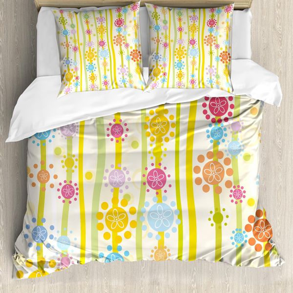 Abakuhaus Copripiumino Con Fiori, Stile Cartoon Colorato, Antiacaro, Adatto A Chi Soffre Di Allergie, Con Federe, 200 Cm X 200 Cm - 80 X 80 Cm, Multicolore-image