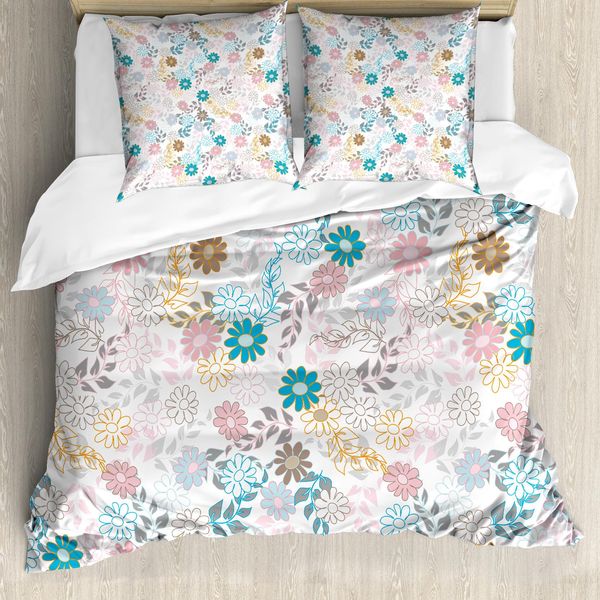 Abakuhaus Copripiumino Con Fiori, Margherite Pastello, Antiacaro, Adatto A Chi Soffre Di Allergie, Con Federe, 200 Cm X 200 Cm - 80 X 80 Cm, Multicolore-image