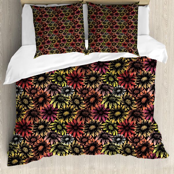 Abakuhaus Copripiumino Con Fiori, Vintage Daisy Sunflower, Antiacaro E Anallergico, Con Federe, 200 Cm X 200 Cm - 80 X 80 Cm, Multicolore-image
