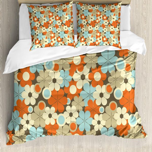 Abakuhaus Copripiumino Floreale, Fiori Semplici Retrò, Antiacaro, Adatto A Chi Soffre Di Allergie, Con Federe, 200 Cm X 200 Cm - 80 X 80 Cm, Multicolore-image