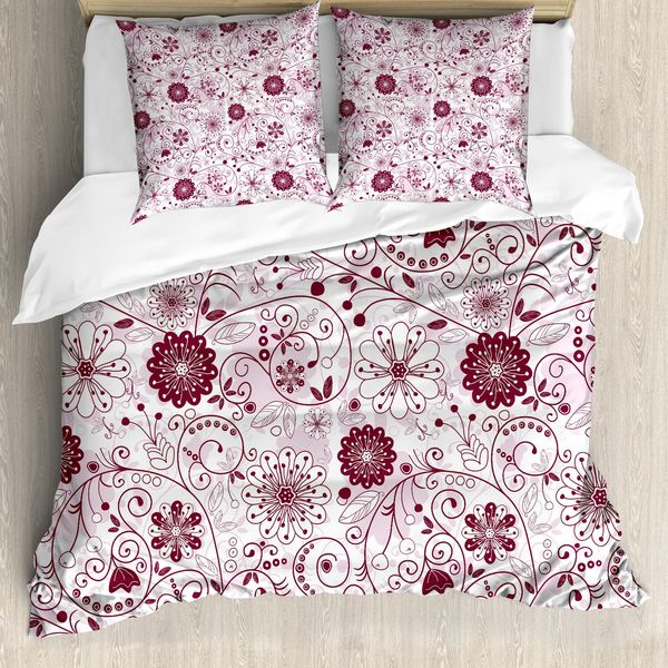 Abakuhaus Set Copripiumino Per Letti Matrimoniali, Vivace Stile Barocco Artistico, Antiacaro, Adatto A Chi Soffre Di Allergie, Con Federe, Marrone Castagna E Rosa Cipria-image