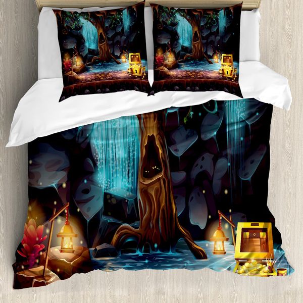 Abakuhaus Copripiumino Fantasia, Cartoon Cave Schatz, Antiacaro, Adatto A Chi Soffre Di Allergie, Con Federe, 155 Cm X 220 Cm - 80 X 80 Cm, Multicolore-image