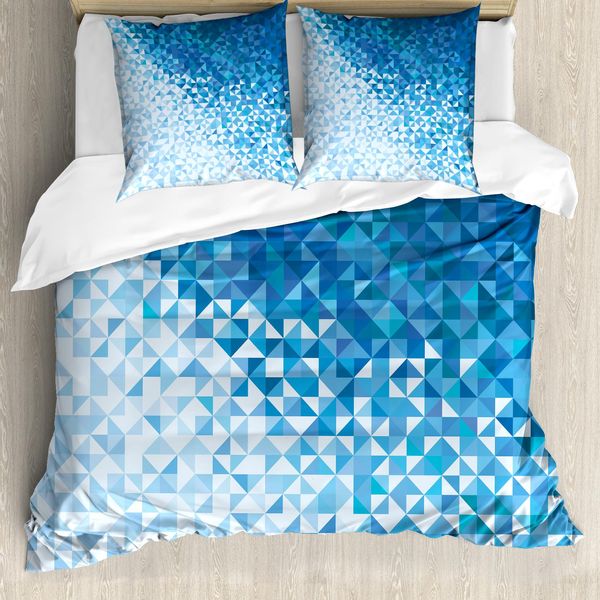 Abakuhaus Copripiumino Moderno, Mosaico Digitale Sfumato, Antiacaro, Adatto A Chi Soffre Di Allergie, Con Federe, 155 Cm X 220 Cm - 80 X 80 Cm, Blu Scuro E Bianco-image