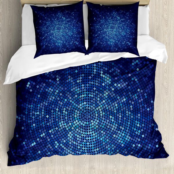 Abakuhaus Copripiumino Blu, Mosaico Pixel Deep Art, Antiacaro, Adatto A Chi Soffre Di Allergie, Con Federe, 200 Cm X 200 Cm - 80 X 80 Cm, Azzurro Blu Navy-image