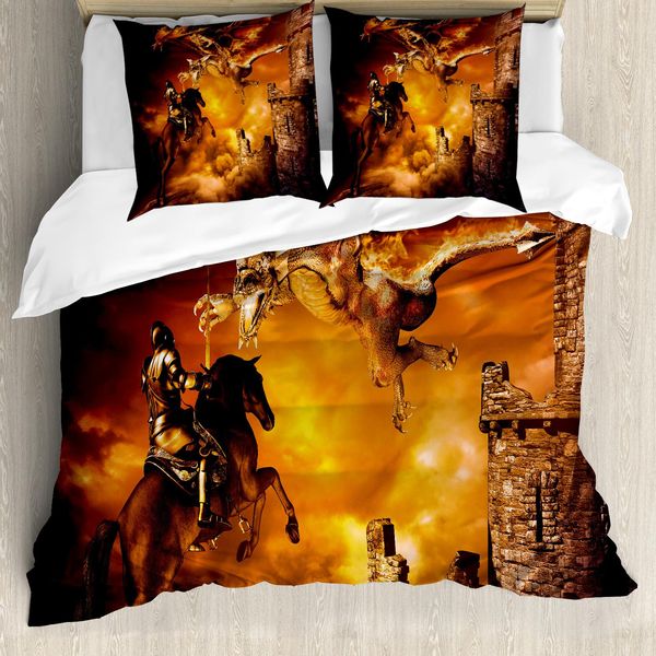 Abakuhaus Copripiumino Moderno, Cavaliere A Cavallo, Antiacaro, Adatto A Chi Soffre Di Allergie, Con Federe, 155 Cm X 220 Cm - 80 X 80 Cm, Nero E Marigold-image
