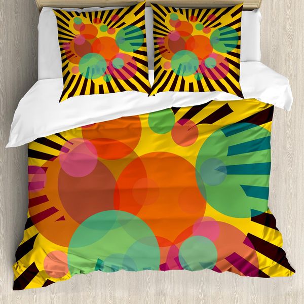 Copripiumino Abakuhaus Retro, Strisce Circolari, Antiacaro, Adatto A Chi Soffre Di Allergie, Con Federe, 155 Cm X 220 Cm - 80 X 80 Cm, Multicolore-image