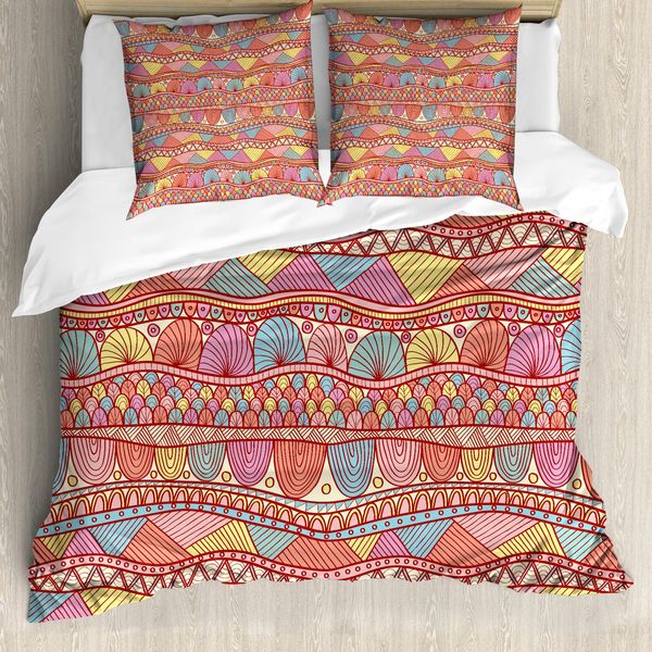 Abakuhaus Copripiumino Etnico, Arte Colorata, Antiacaro, Adatto A Chi Soffre Di Allergie, Con Federe, 155 Cm X 220 Cm - 80 X 80 Cm, Multicolore-image