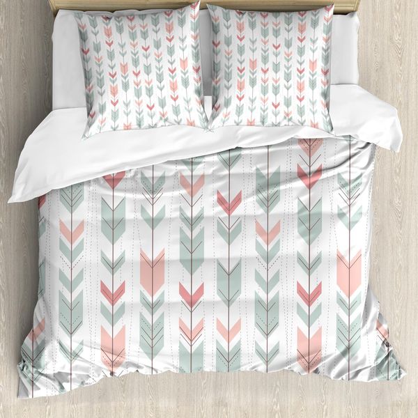 Abakuhaus Copripiumino Geometrico, Motivo Astratto A Chevron, Antiacaro E Anallergico, Con Federe, 155 Cm X 220 Cm - 80 X 80 Cm, Azzurro E Rosa-image