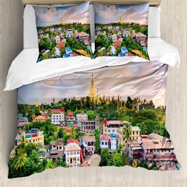 Abakuhaus Copripiumino Paesaggio, Panorama Del Villaggio, Antiacaro, Adatto A Chi Soffre Di Allergie, Con Federe, 155 Cm X 220 Cm - 80 X 80 Cm, Multicolore-image