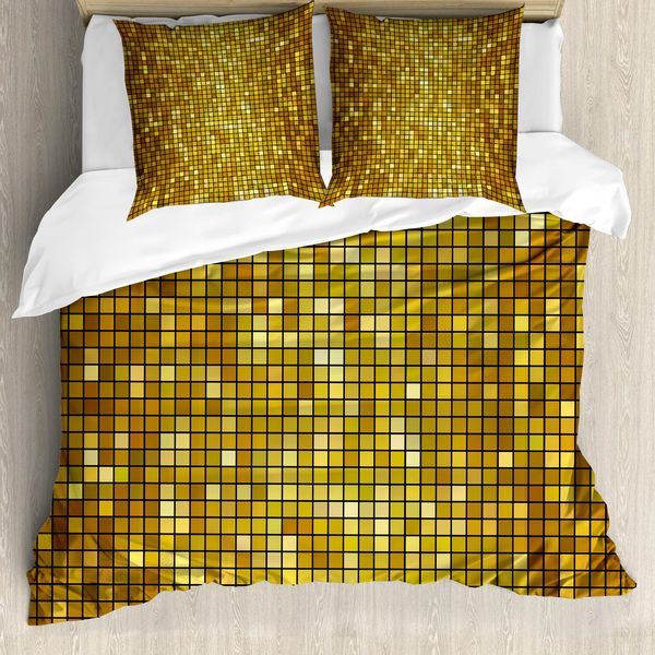Abakuhaus Set Copripiumino Calendula Per Letti Matrimoniali, Mosaico Di Ombre Quadrate, Antiacaro, Adatto A Chi Soffre Di Allergie, Con Federe, Calendula E Giallo-image
