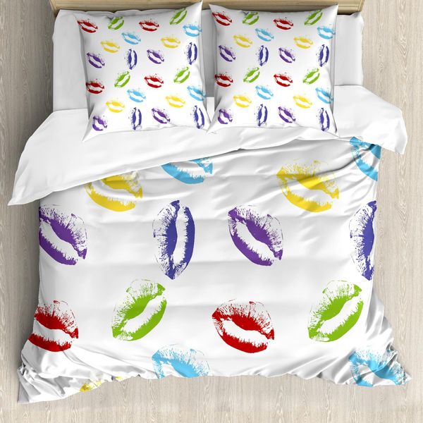 Abakuhaus Copripiumino Colorato, Seducenti Labbra Bacio Artistico, Antiacaro, Adatto A Chi Soffre Di Allergie, Con Federe, 155 Cm X 220 Cm - 80 X 80 Cm, Multicolore-image