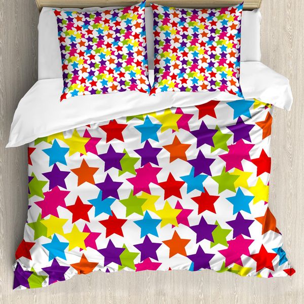 Abakuhaus Copripiumino Moderno, Cameretta Per Bambini Funky Sterne, Antiacaro, Adatto A Chi Soffre Di Allergie, Con Federe, 200 Cm X 200 Cm - 80 X 80 Cm, Multicolore-image