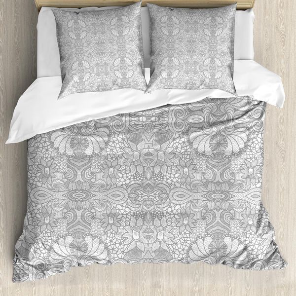 Abakuhaus Copripiumino Blume, Motivo Floreale Paisley, Antiacaro E Anallergico, Con Federe, 155 Cm X 220 Cm - 80 X 80 Cm, Bianco E Nero-image