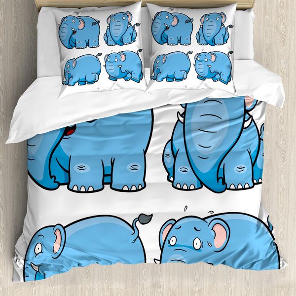 Abakuhaus Copripiumino Per Animali Domestici, Elefanti Cartoon, Antiacaro, Adatto A Chi Soffre Di Allergie, Con Federe, 155 Cm X 220 Cm - 80 X 80 Cm, Azzurro E Bianco-image