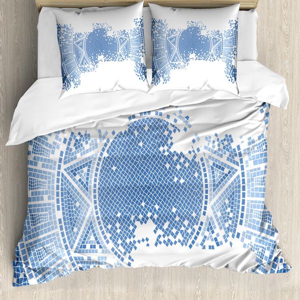 Abakuhaus Copripiumino Geometrico, Mosaico Antico Consumato, Antiacaro, Adatto A Chi Soffre Di Allergie, Con Federe, 200 Cm X 200 Cm - 80 X 80 Cm, Azzurro-image