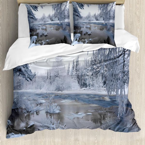 Abakuhaus Copripiumino Invernale, Nordic Schnee Natur Icy, Antiacaro, Adatto A Chi Soffre Di Allergie, Con Federe, 155 Cm X 220 Cm - 80 X 80 Cm, Bianco Scuro Taupe-image