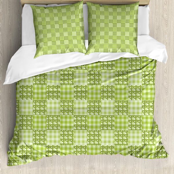 Abakuhaus Set Copripiumino Verde Lime Per Letti Matrimoniali, Patchwork A Pois, Antiacaro, Adatto A Chi Soffre Di Allergie, Con Federe, Verde Chiaro E-image