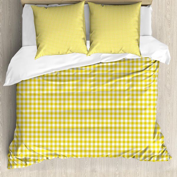 Abakuhaus Copripiumino Astratto, Summer Squares, Antiacaro, Adatto A Chi Soffre Di Allergie, Con Federe, 155 Cm X 220 Cm - 80 X 80 Cm, Giallo Bianco-image