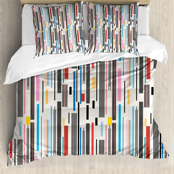 Abakuhaus Copripiumino Astratto, A Righe, Antiacaro, Adatto A Chi Soffre Di Allergie, Con Federe, 155 Cm X 220 Cm - 80 X 80 Cm, Multicolore-image