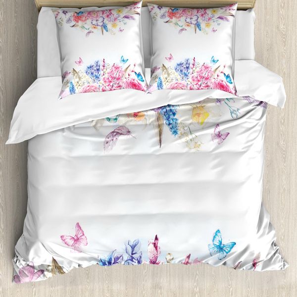 Abakuhaus Copripiumino Shabby Flora, Rose, Margherite, Antiacaro, Adatto A Chi Soffre Di Allergie, Con Federe, 155 Cm X 220 Cm - 80 X 80 Cm, Blu Pallido Lilla-image