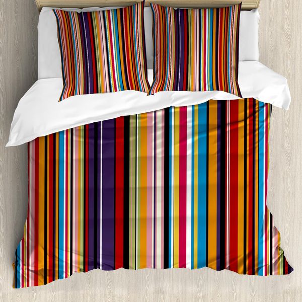 Abakuhaus Copripiumino Astratto, Colori Vivaci A Righe, Antiacaro, Adatto A Chi Soffre Di Allergie, Con Federe, 155 Cm X 220 Cm - 80 X 80 Cm, Multicolore-image