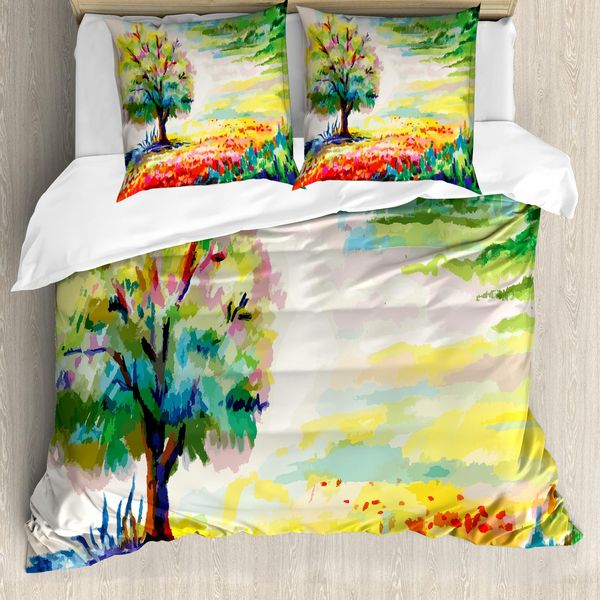 Abakuhaus Copripiumino Naturale, Paesaggio Rurale Colorato, Antiacaro, Adatto A Chi Soffre Di Allergie, Con Federe, 200 Cm X 200 Cm - 80 X 80 Cm, Multicolore-image