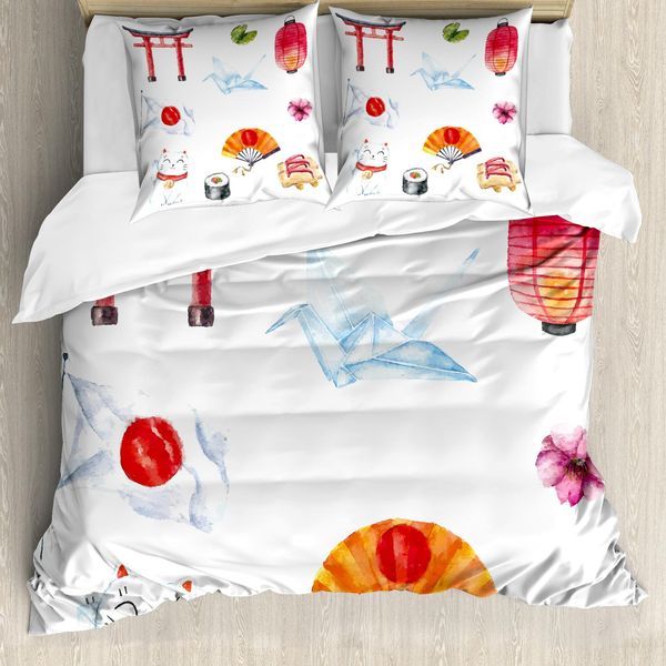 Abakuhaus Copripiumino Giapponese, Acquerelli Torii-Tor, Antiacaro, Adatto A Chi Soffre Di Allergie, Con Federe, 200 Cm X 200 Cm - 80 X 80 Cm, Multicolore-image