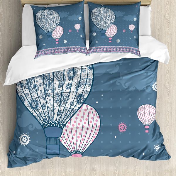 Abakuhaus Set Copripiumino Retrò Per Letti Matrimoniali, Palloncini A Pois, Antiacaro, Adatto A Chi Soffre Di Allergie, Con Federe, Blu Grigio Rosa Chiaro-image