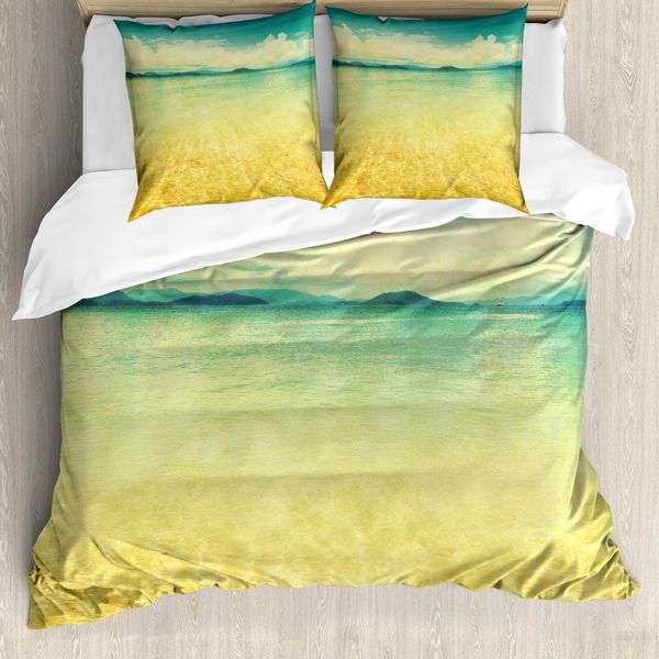 Abakuhaus Copripiumino Da Spiaggia, Vintage Grunge-Vista Mare, Antiacaro Adatto A Chi Soffre Di Allergie Con Federe, 200 Cm X 200 Cm - 80 X 80 Cm, Terra Giallo Turchese-image