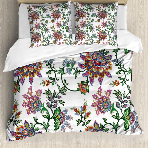 Abakuhaus Copripiumino Con Motivi Floreali, Decorazioni Floreali Vintage, Antiacaro, Adatto A Chi Soffre Di Allergie, Con Federe, 200 Cm X 200 Cm - 80 X 80 Cm, Multicolore-image