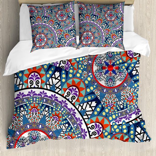 Abakuhaus Copripiumino Vintage, Fiori Circolari, Antiacaro, Adatto A Chi Soffre Di Allergie, Con Federe, 155 Cm X 220 Cm - 80 X 80 Cm, Multicolore-image