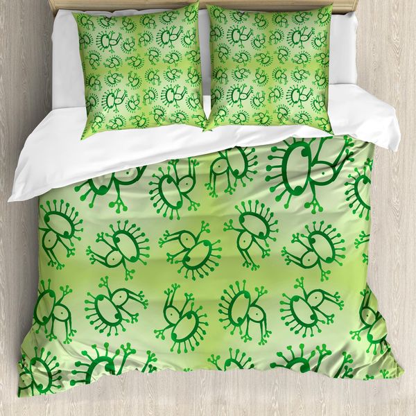 Abakuhaus Copripiumino Verde, Doodle Art Alien Frogs, Antiacaro, Adatto A Chi Soffre Di Allergie, Con Federe, 200 Cm X 200 Cm - 80 X 80 Cm, Verde-image