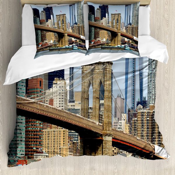 Abakuhaus Copripiumino Urbano, Skyline Di Brooklyn Nyc, Antiacaro, Adatto A Chi Soffre Di Allergie, Con Federe, 200 Cm X 200 Cm - 80 X 80 Cm, Multicolore-image