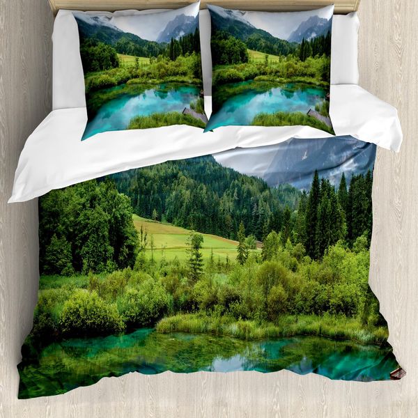 Abakuhaus Copripiumino Paesaggio, Zelenci Pond Slovenia, Antiacaro, Adatto A Chi Soffre Di Allergie, Con Federe, 155 Cm X 220 Cm - 80 X 80 Cm, Verde Acquamarina-image