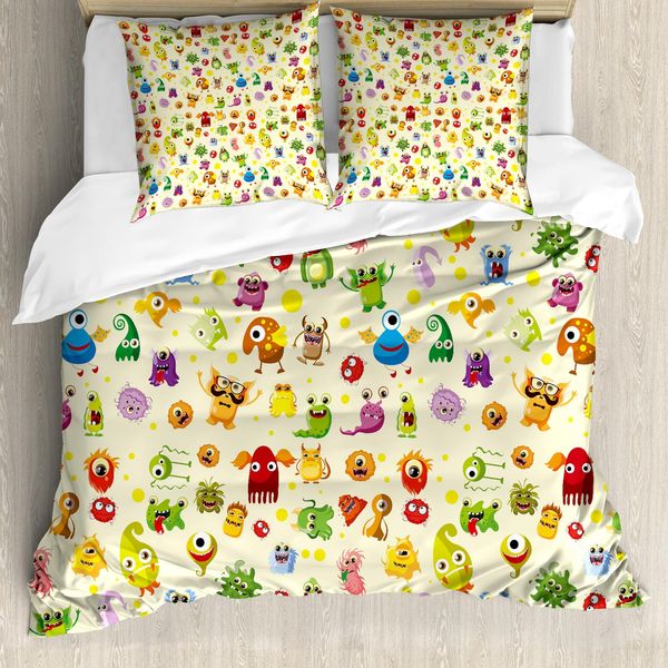 Abakuhaus Copripiumino Monster, Mostri Dei Cartoni Animati, Antiacaro, Adatto A Chi Soffre Di Allergie, Con Federe, 155 Cm X 220 Cm - 80 X 80 Cm, Multicolore-image