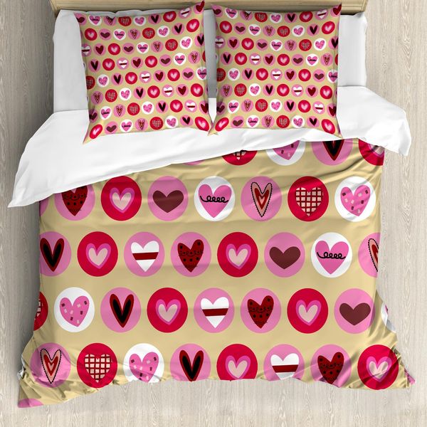 Abakuhaus Copripiumino Con Cuori, Stile Cartone Animato, Antiacaro, Adatto A Chi Soffre Di Allergie, Con Federe, 200 Cm X 200 Cm - 80 X 80 Cm, Multicolore-image