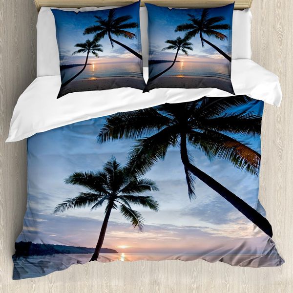 Abakuhaus Copripiumino Tropicale, Sunset Beach Thailand, Antiacaro, Adatto A Chi Soffre Di Allergie, Con Federe, 200 Cm X 200 Cm - 80 X 80 Cm, Blu Nero Rosa Chiaro-image