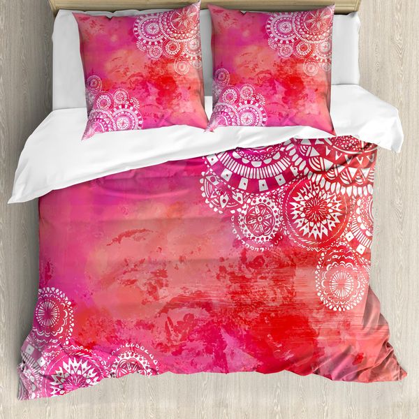 Abakuhaus Copripiumino Mandala, Motivi, Antiacaro, Adatto A Chi Soffre Di Allergie, Con Federe, 155 Cm X 220 Cm - 80 X 80 Cm, Rosa Corallo Bianco-image