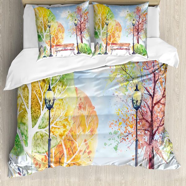 Abakuhaus Copripiumino Paesaggio, Lanterna Autunnale Nel Parco, Antiacaro, Adatto A Chi Soffre Di Allergie, Con Federe, 155 Cm X 220 Cm - 80 X 80 Cm, Multicolore-image