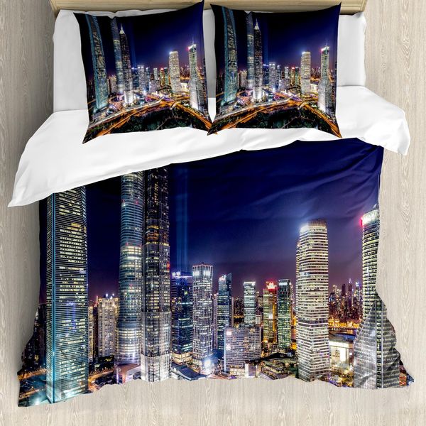 Abakuhaus Copripiumino Urbano, Skyline Della Città Moderna, Antiacaro, Adatto A Chi Soffre Di Allergie, Con Federe, 155 Cm X 220 Cm - 80 X 80 Cm, Multicolore-image