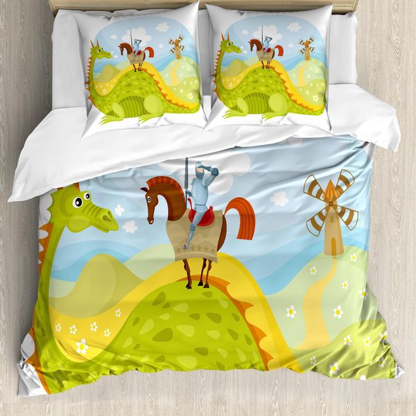 Abakuhaus Copripiumino Fantasia, Cavaliere E Cavallo, Antiacaro, Adatto A Chi Soffre Di Allergie, Con Federe, 200 Cm X 200 Cm - 80 X 80 Cm, Verde Mela, Azzurro Cielo-image