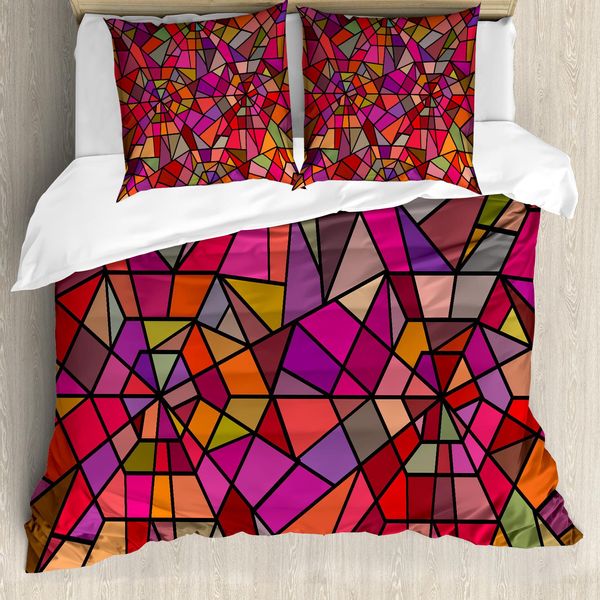 Abakuhaus Copripiumino Astratto, Mosaico Vitray Triangle, Antiacaro, Adatto A Chi Soffre Di Allergie, Con Federe, 155 Cm X 220 Cm - 80 X 80 Cm, Multicolore-image