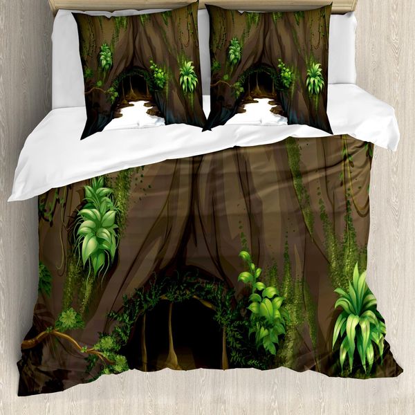 Abakuhaus Copripiumino Naturale, Fantasia Cave Moss, Antiacaro, Adatto A Chi Soffre Di Allergie, Con Federe, 200 Cm X 200 Cm - 80 X 80 Cm, Fern Green Chocolate-image
