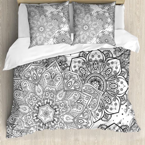 Abakuhaus Copripiumino Mandala, Eastern Floral, Antiacaro, Adatto A Chi Soffre Di Allergie, Con Federe, 200 Cm X 200 Cm - 80 X 80 Cm, Bianco E Grigio-image